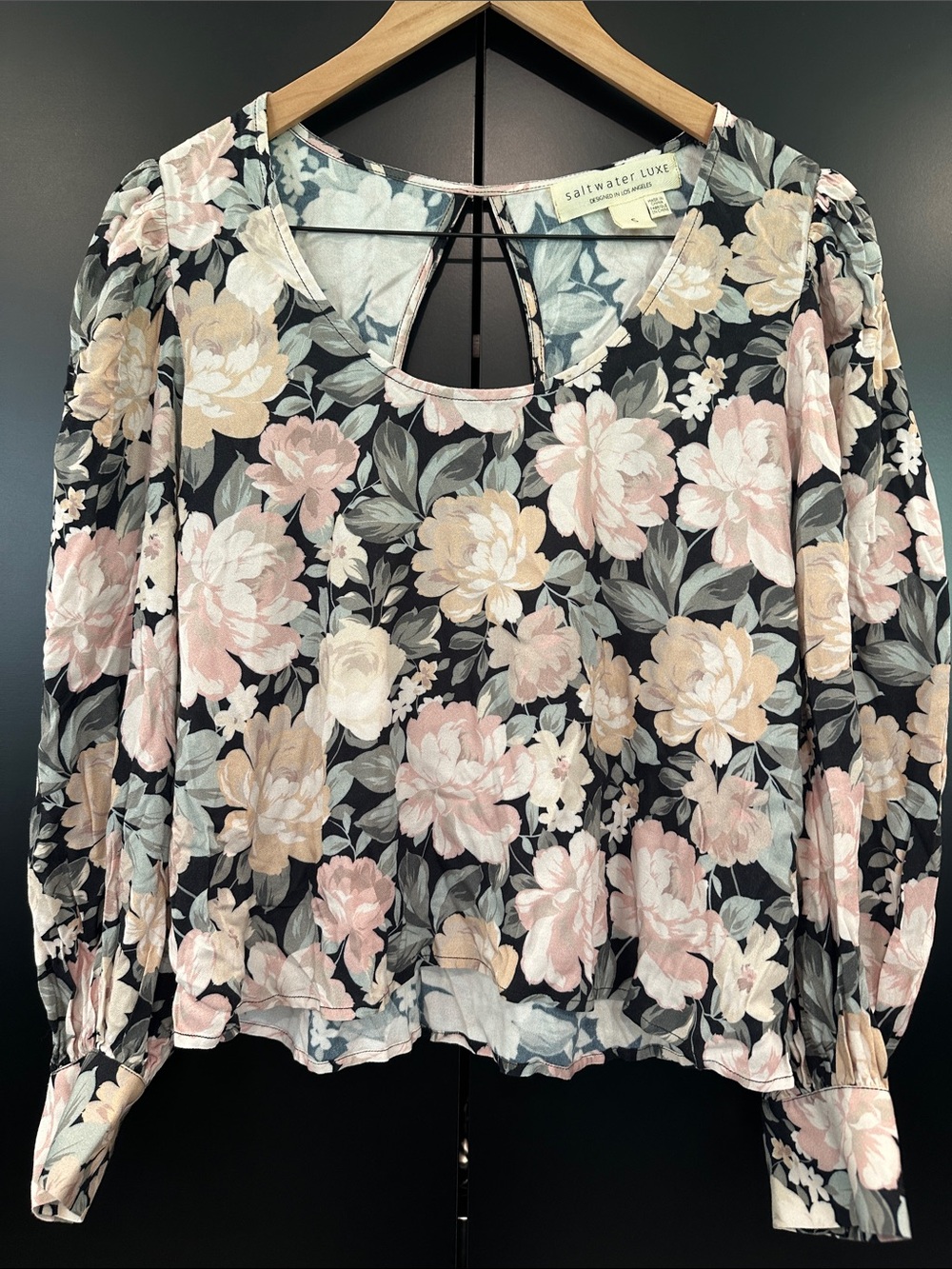 Saltwater Luxe Floral Puff Sleeve Cutout Back Blouse Small Anthropologie